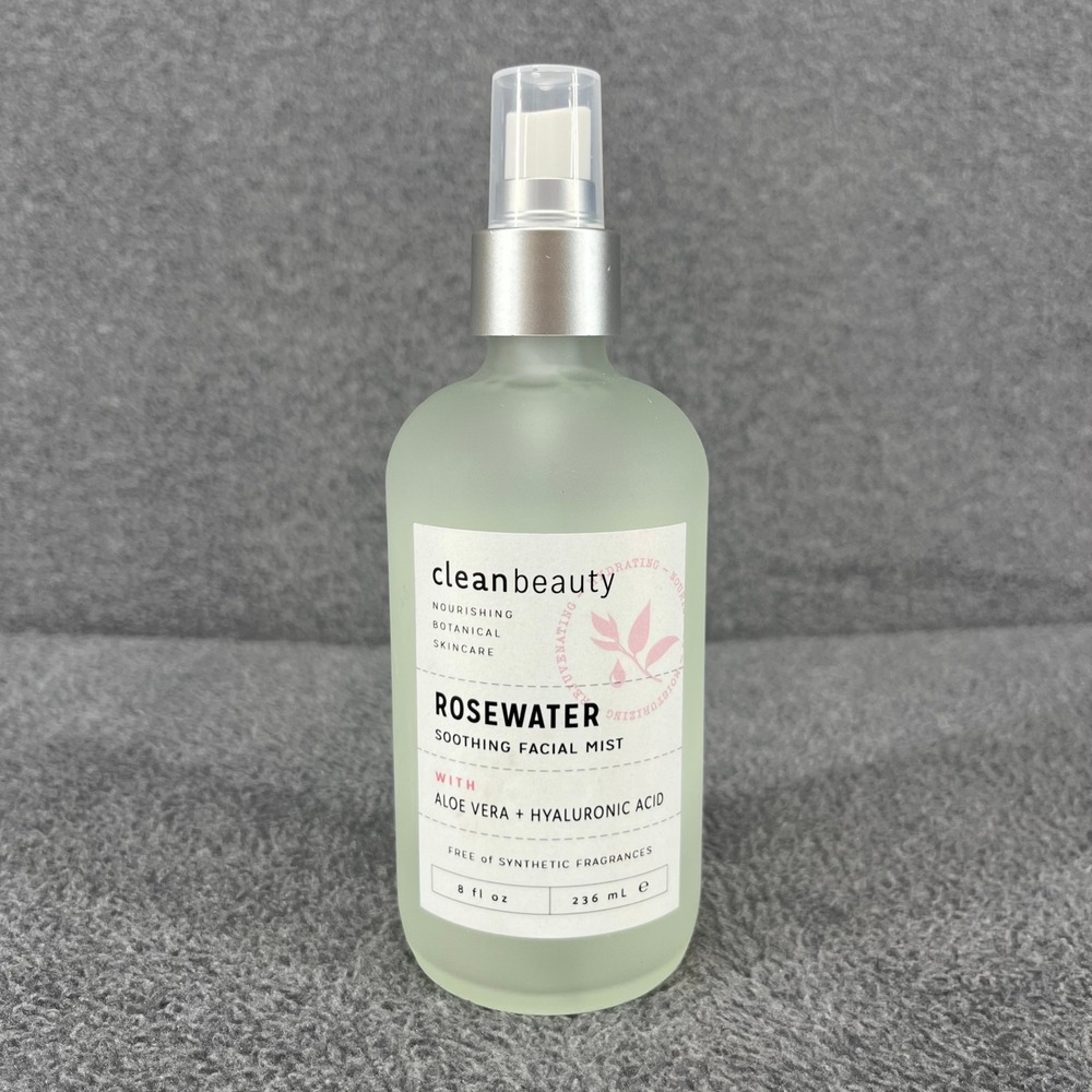 Clean Beauty Rosewater Facial Mist Women 8oz Clear Aloe Hyaluronic Acid Soothing
